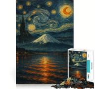 Starry Night Inspired Landscape Painting Jigsaw Puzzles 1000 Pieces for Adults Boost Recall Relax Mind Accurate Edge Santa Wish List 38x52cm