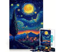 Starry Night Inspired Village Landscape Adults Puzzles 1000 Piece Jigsaws Reason Skill Toy Slow Enjoy Exact Cut Art Collection Piece 38x52cm