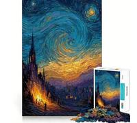 Starry Night Inspired Village Painting 1000 Pieces Jigsaw Puzzles for Adults Thought Toy Calming Play Precise Edge Heartfelt Gift 50x75cm