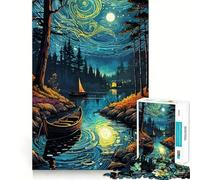 Starry Night Lake 1000 Pieces Jigsaw Puzzles for Adults Smart Game Stress Release Pattern Assembly Xmas Surprise 38x52cm