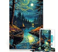 Starry Night Lake 1000 Pieces Jigsaw Puzzles for Adults Thought Toy Calming Play Precise Edge Heartfelt Gift 38x26cm