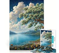 Starry Night Lake Jigsaw Puzzles for Adults1000 Pieces Smart Toy Soothing Play Accurate Cut Art Collectible 50x75cm