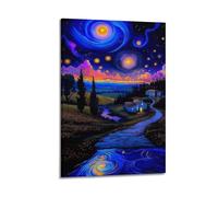 Starry Night Landscape Wall Art, Artistic Print, Fantasy Poster, Mystical Canvas Picture, Creative Decor for Living Room Bedroom Study Artistic Wall Mural Modern Hanging Decor Poster20x30inch(50x75cm)