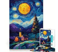 Starry Night Landscape with Church 1000 Piece Jigsaw Puzzles for Teenagers Reason Skill Toy Quiet Calm Exact Cut Xmas Surprise 50x75cm