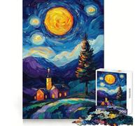 Starry Night Landscape with Church 1000 Piece Jigsaw Puzzles for Teenagers Reason Skill Toy Quiet Calm Exact Cut Xmas Surprise 50x75cm