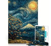 Starry Night Landscape with Mount Fuji Jigsaw Puzzle for Adults 1000 Pieces Smart Reason Toy Group Joy Smooth Edge Fine Art Piece 38x52cm