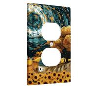 Starry Night Light Switch Cover Plate/Outlet Covers, Dark Teal and Yellow for Autumn Decor, Starry Sky Wall Plates,Standard Size Single Rocker