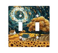 Starry Night Light Switch Cover Plate/Outlet Covers, Dark Teal and Yellow for Autumn Decor, Starry Sky Wall Plates,Standard Size Double Toggle