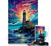 Starry Night Lighthouse 1000 Piece Jigsaw Puzzle for Teenagers Brain Challenge Toy Relax Time Precise Cut Art Display 50x75cm