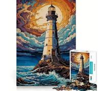 Starry Night Lighthouse 1000 Piece Jigsaw Puzzle for Teenagers Brain Challenge Toy Relax Time Precise Cut Art Display 38x26cm