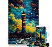Starry Night Lighthouse 1000 Piece Jigsaw Puzzle for Teenagers Smart Toy Bonding Time Accurate Cut Art Collection Piece 50x75cm