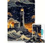 Starry Night Lighthouse 1000 Piece Jigsaw Puzzles for Adults Jigsaw Strong Logic Toy Group Play Clear Edge Perfect Present 38x26cm