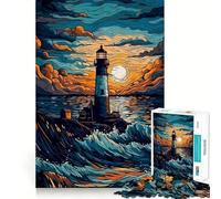 Starry Night Lighthouse 1000 Pieces Jigsaw Puzzles for Teenagers Brain Skill Leisure Time Exact Edge Thoughtful Gift 38x52cm