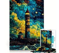 Starry Night Lighthouse 1000 Pieces Jigsaws Adults Puzzles Logic Boost Toy Bonding Time Premium Edge Premium Gift 38x26cm