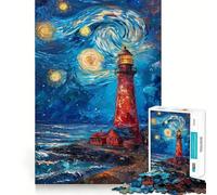 Starry Night Lighthouse Adults Puzzles 1000 Piece Jigsaws Reason Skill Toy Slow Enjoy Exact Cut Art Collection Piece 38x26cm