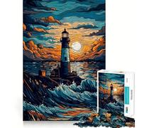 Starry Night Lighthouse Jigsaw Puzzles 1000 Pieces for Teenagers Mental Toy Anxiety Relief Premium Cut Elegant Gift 38x26cm