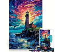 Starry Night Lighthouse Jigsaw Puzzles 1000 Pieces for Teenagers Thought Toy Shared Fun Precise Edge Santa Wish Item 38x52cm