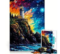 Starry Night Lighthouse Jigsaw Puzzles for Adults1000 Pieces Smart Toy Soothing Play Accurate Cut Art Collectible 38x52cm