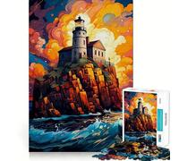 Starry Night Lighthouse Jigsaw Puzzles for Teenagers 1000 Piece Mind Skill Toy Simple Fun Design Assembly Memorable Gift 38x26cm