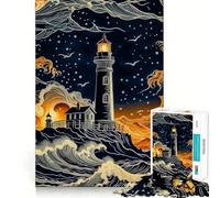 Starry Night Lighthouse Jigsaw Puzzles for Teenagers 1000 Piece Mind Skill Toy Simple Fun Design Assembly Memorable Gift 50x75cm