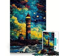 Starry Night Lighthouse Teenagers 1000 Piece Jigsaw Puzzle Strong Logic Toy Leisure Fun Clear Edge Art Collectible 38x52cm