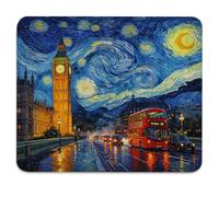 Starry Night London Big Ben Mouse Pad, Van Gogh Style Desk Mat | 9.5"x 7.9" Cute Mousepad, Stitched Edges, Anti-Slip Base, Smooth Surface, impressionism city art for home & office.