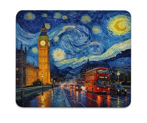 Starry Night London Big Ben Mouse Pad, Van Gogh Style Desk Mat | 9.5"x 7.9" Cute Mousepad, Stitched Edges, Anti-Slip Base, Smooth Surface, impressionism city art for home & office.