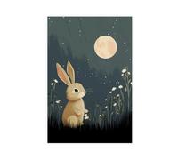 Starry Night Moon Rabbit Magic Flowers Grass Children's Room Decor Art Canvas Poster Bedroom Decor Landscape Office Room Decor Gift 8" L X 12" W