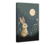 Starry Night Moon Rabbit Magic Flowers Grass Children's Room Decor Art Canvas Poster Bedroom Decor Landscape Office Room Decor Gift 8" L X 12" W