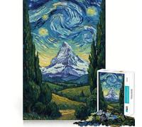 Starry Night Mountain Landscape Painting 1000 Piece Jigsaw Puzzle for Adults Think Smart Toy Indoor Fun Smooth Cut Santa Wish Pick 38x26cm