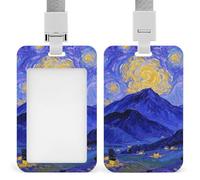Starry Night Mountains Badge Holder with Lanyard - Waterproof Hard Plastic ID Card Holder Professional Name Tag Vertical ID Card Name Badge for Office Nurse Doctor Teacher