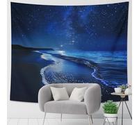 Starry Night Ocean Tapestry, Sky Beach Decorative Wall Hanging, Cosmic Aesthetic for Bedroom, Living Room, Dorm, Serenity Tapestries 60x80 Inch