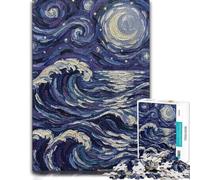 Starry Night Ocean Waves Painting Jigsaw Puzzle for Adults, 1000 Pieces | Border-first building - a simple way to organise the image on quiet evenings.