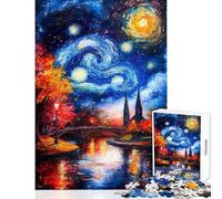 Starry Night Over Cityscape Jigsaw for Adults1000 Pieces Strengthen Mind Clarity And Sharpness Calm Serene Leisure Activity (38x26cm)