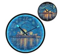 Starry Night over Golden Gate Bridge Night Light Wall Clock LED Wall Clocks Silent Battery-Operated Glow in The Dark Large Digital Display for Bedroom Living Room Kitchen, 12 Inch