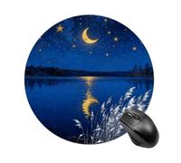 Starry Night Over Lake Mouse Pad Round Laptop Mouse Mat Cute Computer Mousepad Keyboard Pad Non-Slip Desk Pads for Gaming Office Work Home