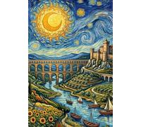 Starry Night Over Riverside Village Journal: 6x9 Inch Lined Notebook, Van Gogh Inspired Landscape with Ancient Aqueduct and Bridge, Aesthetic Floral ... Diary for Journaling and Writing (100 Pages)