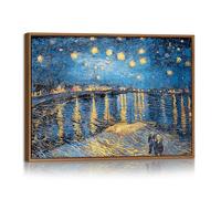 Starry Night Over the Rhône Framed Canvas Wall Art Reproduction, Van Gogh Classic Wall Painting Dark Blue Starry Night Sky Canvas Art Prints Picture Home Decor for Living Room Bedroom Office 40X60cm