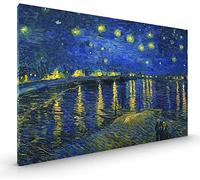 Starry Night Over The Rhone Van Gogh Canvas Premium Glossy Coated with Metal Hanger Various Sizes (Canvas - Size 22 x 16 Inch, Starry Night Over Rhone)