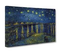Starry Night Over The Rhone Vol.1 By Vincent Van Gogh Canvas Print | Gallery Wrapped 30mm Frame Wall Art | 20x14 inches | Ready to Hang | Impressionist Picture | Living Room Bedroom Lounge Office