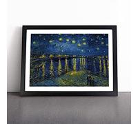 Starry Night Over The Rhone Vol.1 By Vincent Van Gogh Framed Wall Art Picture Print - Canvas Painting - Modern Home Décor Poster - Ready to Hang for Living Room Bedroom Kitchen - Black A3 (36 x 48 cm)