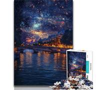 Starry Night over The Seine River 1000 Pieces Jigsaw Puzzles For Teens And Adults,Stress Reliever Difficult Challenge Enhance Love between Couples 38x26cm