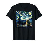 Starry Night Owl Whimsical Birdwatch Van Gogh Style Art T-Shirt