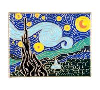 Starry Night Painting Lapel Pin Starry Sky Moon Night Artwork Brooches Romantic Village Tree Pin Badges for Clothing Bags Accessory Diy Crafts