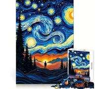 Starry Night Paper Art Solitary Figure Under The Sky 1000 Pieces Jigsaws Adults Puzzles Logic Boost Toy Bonding Time Premium Edge Premium Gift 38x26cm