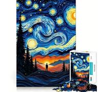 Starry Night Paper Art Solitary Figure Under The Sky 1000 Pieces Jigsaws Adults Puzzles Logic Boost Toy Bonding Time Premium Edge Premium Gift 38x26cm