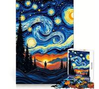 Starry Night Paper Art Solitary Figure Under The Sky Jigsaws 1000 Pieces for Adults Mind Exercise Toy Stress Relief Design Assembly Elegant Gift 50x75cm