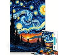 Starry Night Paper Art Solitary Figure Under The Sky Jigsaws 1000 Pieces for Adults Mind Exercise Toy Stress Relief Design Assembly Elegant Gift 50x75cm