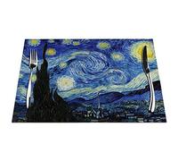 Starry Night Placemats Set of 4, Starry Night by Vincent Van Gogh Placemats Heat Resistant for Dining Table Non-Slip 18x12 Inches