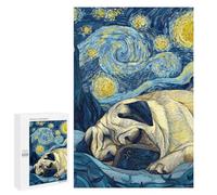 Starry Night Pug -4 Puzzle 1000 Teile Schwer Puzzle Spielzeug Lernspiel Impossible Herausforderungsspielzeug Für Erwachsene Kinder 1000 PCS